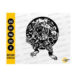 werewolf with full moon svg | scary monster t-shirt wall art decal vinyl graphics | cricut silhouette clipart vector digital dxf png eps ai