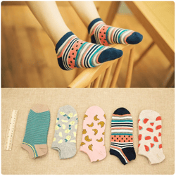 new 5 pairs/lot women cotton socks set cute cartoon animal fruit casual girls short sock slippers harajuku size 34-40