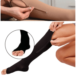 compression sock fitness zipper socks zip circulation pressure leg support knee sox open toe sports sock reduce pain