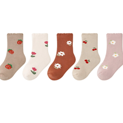 5 pairs/lot autumn winter sock kids baby girl warmth cartoon cute new pattern floral print socks children toddler sock