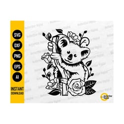floral koala svg | koala with flowers svg | cute animal decals t-shirt graphics | cricut cutting file clip art vector digital dxf png eps ai