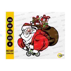 santa claus bike svg | cute funny christmas svg | tiny bicycle | cricut silhouette cameo cut printable clipart vector digital dxf png eps ai