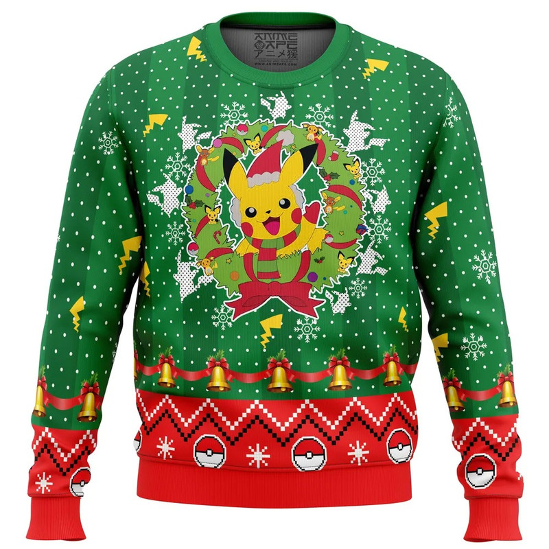 Christmas Pikachu Pokemon All Over Print Hoodie 3D Zip Hoodie 3D Ugly Christmas Sweater 3D Fleece Hoodie