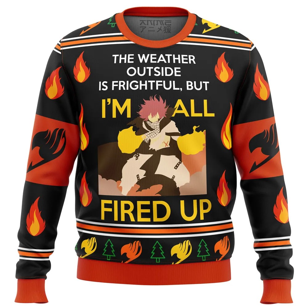 Fairy Tail Natsu fired up All Over Print Hoodie 3D Zip Hoodie 3D Ugly Christmas Sweater 3D Fleece Hoodie