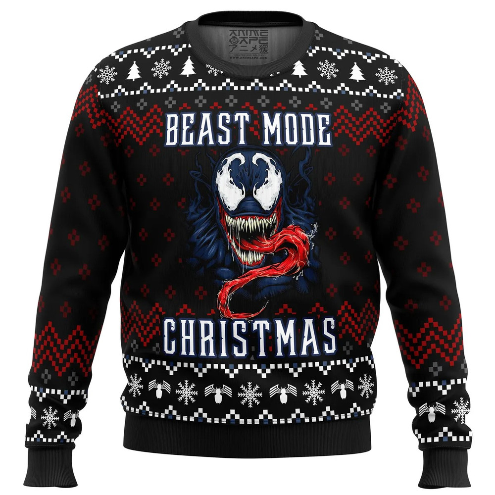 Venom Beast Mode Christmas All Over Print Hoodie 3D Zip Hoodie 3D Ugly Christmas Sweater 3D Fleece Hoodie