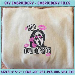 boo you horror embroidery design, face ghost embroidery machine file, scary halloween, embroidery machine design
