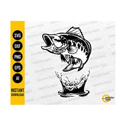 jumping bass fish svg | bass fishing svg | angling reeling fisherman | cricut cutting files silhouette clipart vector digital dxf png eps ai