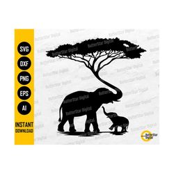 Baby And Mama Elephant Tree Trunk SVG | Wild Animal T-Shirt Decal Sticker Vinyl | Cricut Cutting File Clip Art Vector Digital Dxf Png Eps Ai
