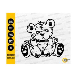 beaten teddy bear svg | cute fluffy stuffed animal toy svg | cricut cutting files silhouette printable clipart vector digital dxf png eps ai