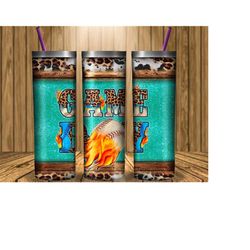 western game day baseball tumbler png sublimation design, 20oz skinny tumbler png, game day tumbler, leopard baseball tu