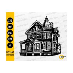 Spooky Old House SVG | Creepy Home SVG | Horror Gothic Wall Decor Decal | Cricut Cut Files Printable Clip Art Vector Digital Dxf Png Eps Ai