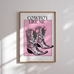 taylor swift cowboy like me digital print glitter cowboy pink print taylor poster preppy wall art dorm room decor wall a