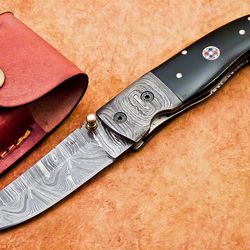 custom handmade Damascus steel forged folding knife bone handle gift for him groomsmen gift wedding anniversary gift