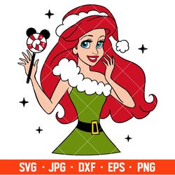 Christmas Ariel Svg, Little Mermaid Svg, Disney Christmas Svg, Santa Claus Svg, Cricut, Silhouette Vector Cut File
