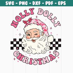 retro christmas holly dolly pink santa claus svg download