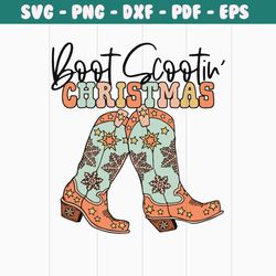 retro vintage western boot scootin christmas svg file