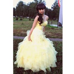 Lemon Off The Shoulder Sweetheart Neck Shiny Beading  Tulle Lace Yellow prom dress Grace Karin