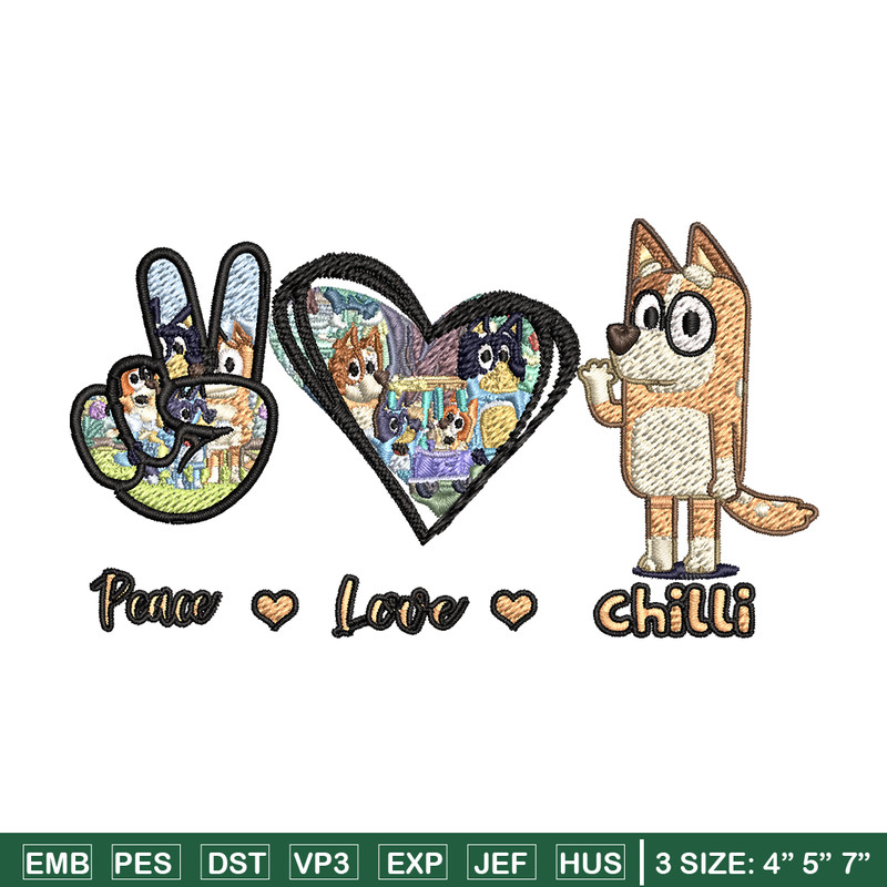 Bluey Peace Love bandit Embroidery design, Bluey cartoon Embroidery, cartoon design, Embroidery File, Instant download.jpg