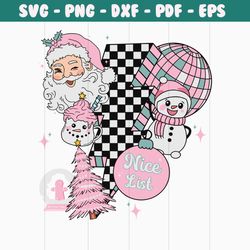 retro christmas santa claus nice list lightning bolt svg file