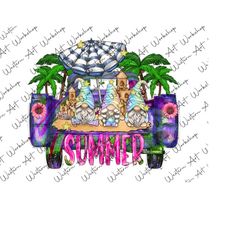 summer truck gnomes palm sublimation png file, summer truck png, beach gnomes truck digital design for sublimation,summer sublimation design