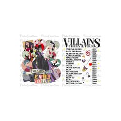 villains eras tour png, villains evil tour sublimation png, concert music design, maleficent, ursula, evil queen, png digital download