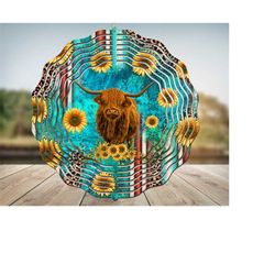highland cow wind spinner sublimation png, cheetah cow highland cow leopard print design, sublimation wind spinner, digital download