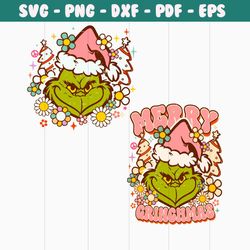 retro floral merry grinchmas santa hat svg digital file