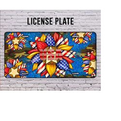 usa flag and serape with leopard and sunflowers license plate png sublimation design,4th of july license plate,sunflower license plate png