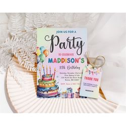 birthday cake party invitation balloon birthday invitation cake birthday invite birthday party invite candy birthday inv