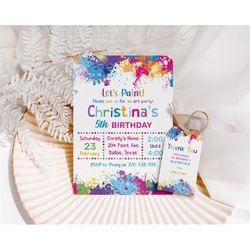 rainbow painting birthday invitation painting invitation party colorful painting invite art paint splatter sprinkles tex