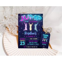 jump birthday invitation neon jumping birthday party invitation trampoline party bounce house party let's jump party tex