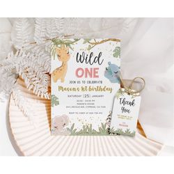 animal birthday invitation wild one birthday invite cute animal birthday party safari birthday party thank you tag anima