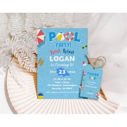 swimming pool birthday invitation pool birthday party invite summer birthday party swimming party invitation splish spla