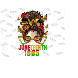 junet 1865 messy bun with butterflies png sublimation design download,juneteenth 1865 png,juneteenth messy bun png,afro girl png,messy bun