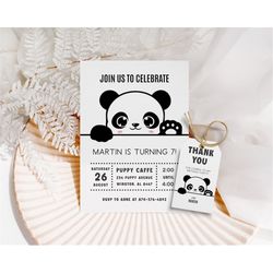 cute panda birthday invitation panda theme party panda birthday invite animal birthday invitation panda thank you tags i