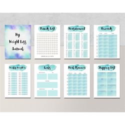 printable weight loss journal and tracker fitness progress, weight loss chart, slimming planner a4, us letter