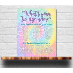 what's your tie dye name printable, tie dye name game instant download