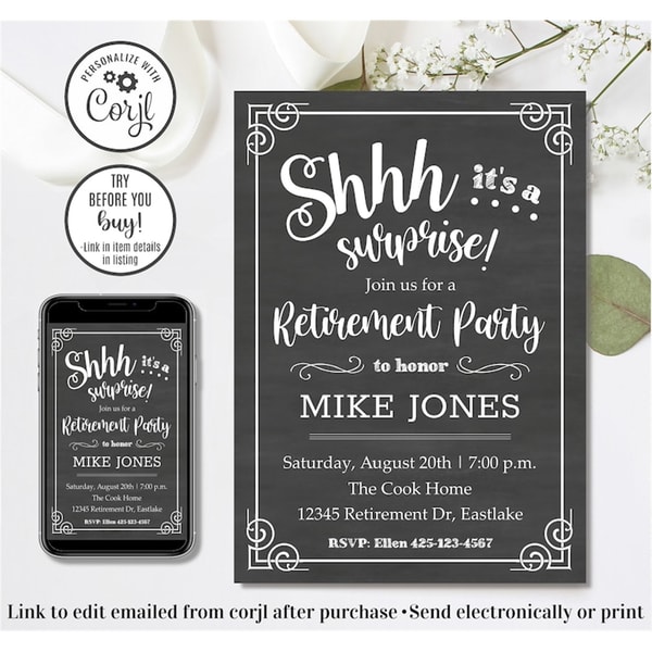 Editable Retirement Party Invitation, Surprise Retirement Pa - Inspire ...