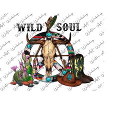 western wild soul png, wild soul boho bull skull png, western boots png, cactus png, western design,gemstone bull skull