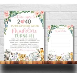 editable safari time capsule, wild one time capsule, wild one birthday sign, jungle animals 1st birthday poster, templat