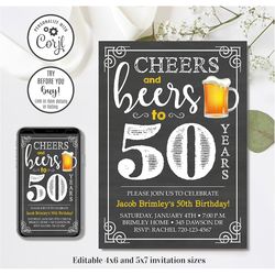 editable cheers and beers invitation, cheers and beers birthday invitation, adult invitation, 4x6 & 5x7