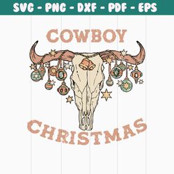 vintage cowboy christmas highland cow svg download