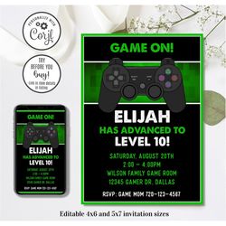 editable video game invitation, video game birthday invitation, 4x6 & 5x7