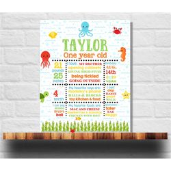 editable under the sea milestone, one-der the sea chalkboard sign, under the sea poster, template