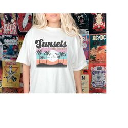 sunset and palm trees png, retro vintage life summer png, summer vacation, beach vibes, hello summer, vacay mode, family