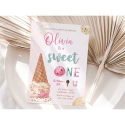 ice cream birthday invitation sweet one invitation ice cream 1st birthday party invite 1 year old party invite editable