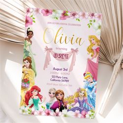 princess birthday invitation princess first birthday invite princess invitation princesses 1st birthday party invite gir