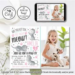 editable kitten birthday invitation, kitten invitation, are you kitten me right meow, 4x6 & 5x7