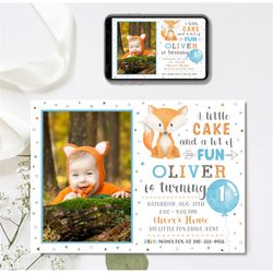 editable 1st birthday invitation, fox birthday invitation, woodland birthday invitation, 4x6 & 5x7