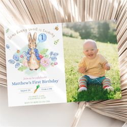peter rabbit birthday invitation with photo bunny invitation with picture first birthday party flopsy bunny invite edita